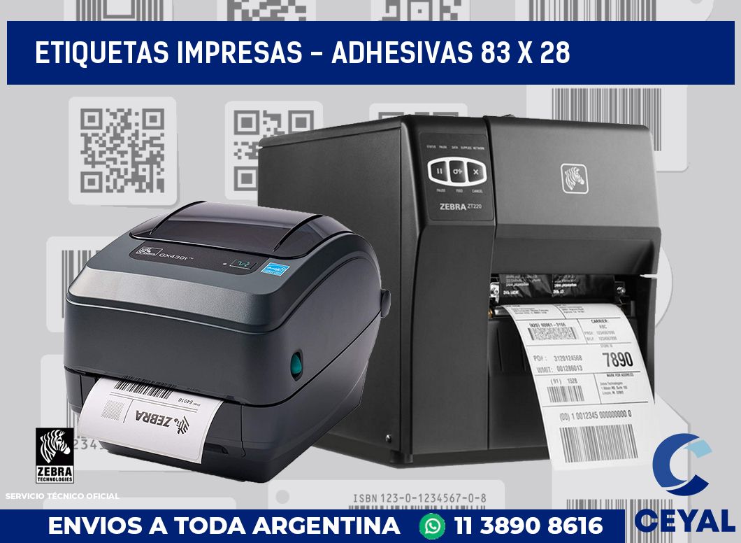 etiquetas impresas - Adhesivas 83 x 28