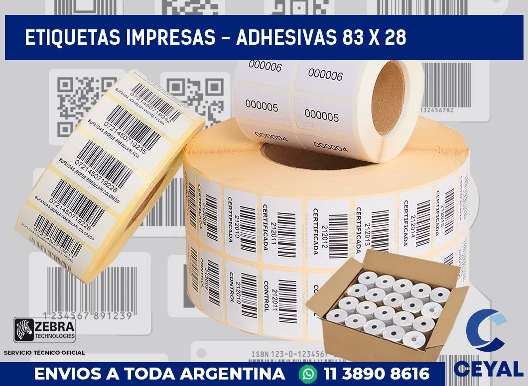 etiquetas impresas - Adhesivas 83 x 28