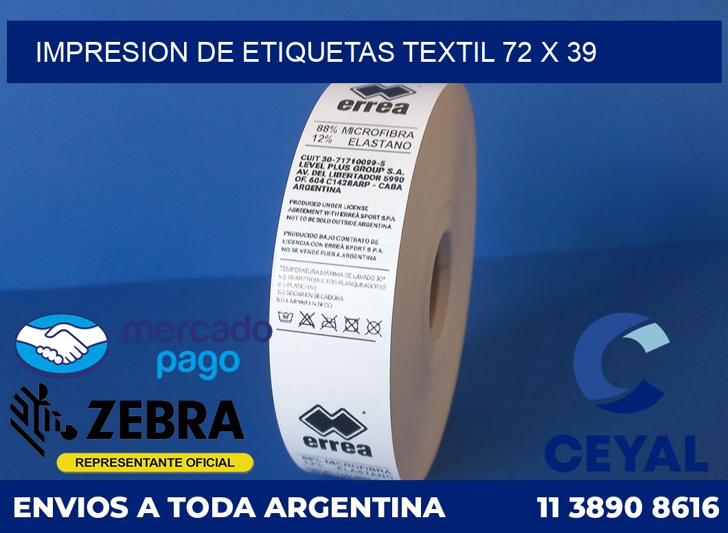 Impresion de etiquetas textil 72 x 39