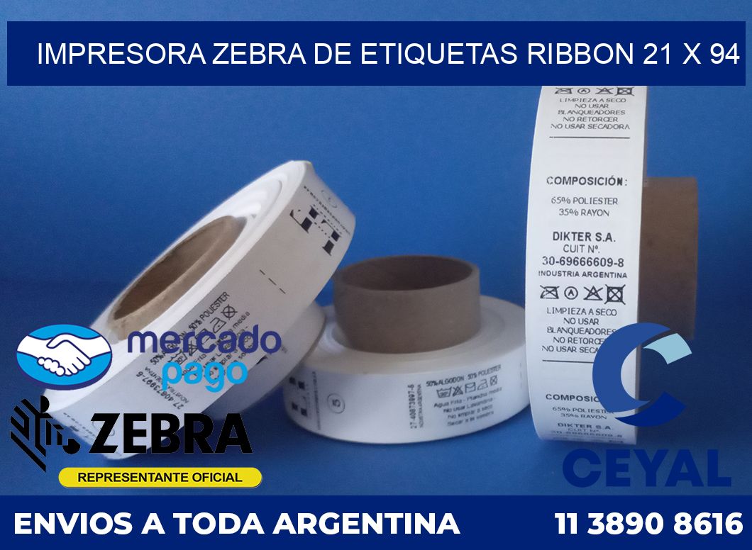 Impresora Zebra de etiquetas ribbon 21 x 94
