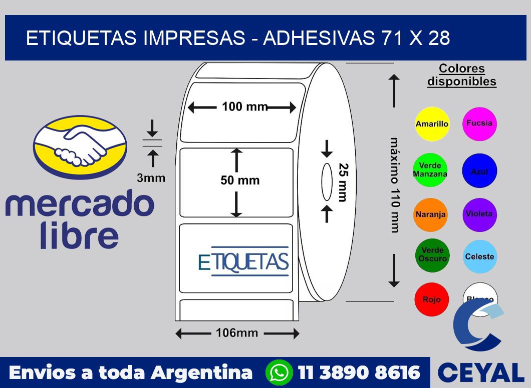 etiquetas impresas - Adhesivas 71 x 28