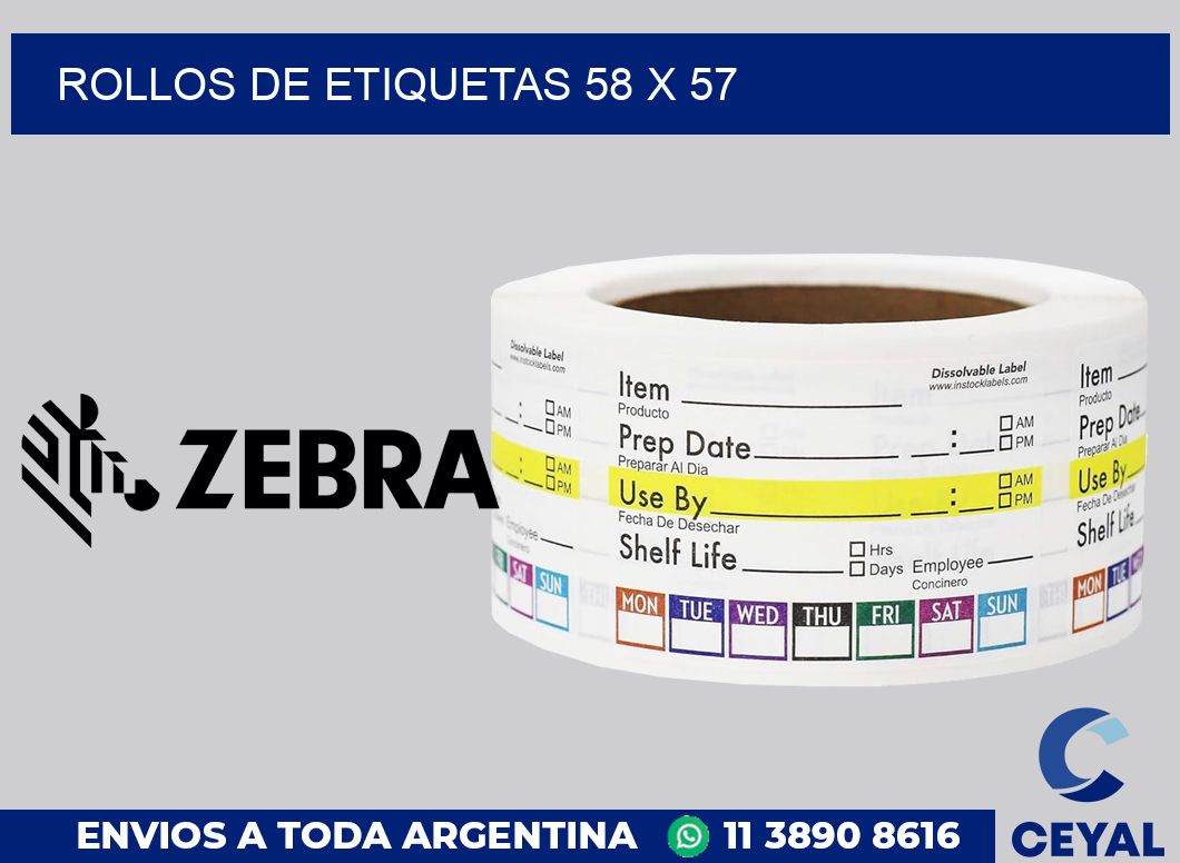 rollos de etiquetas 58 x 57