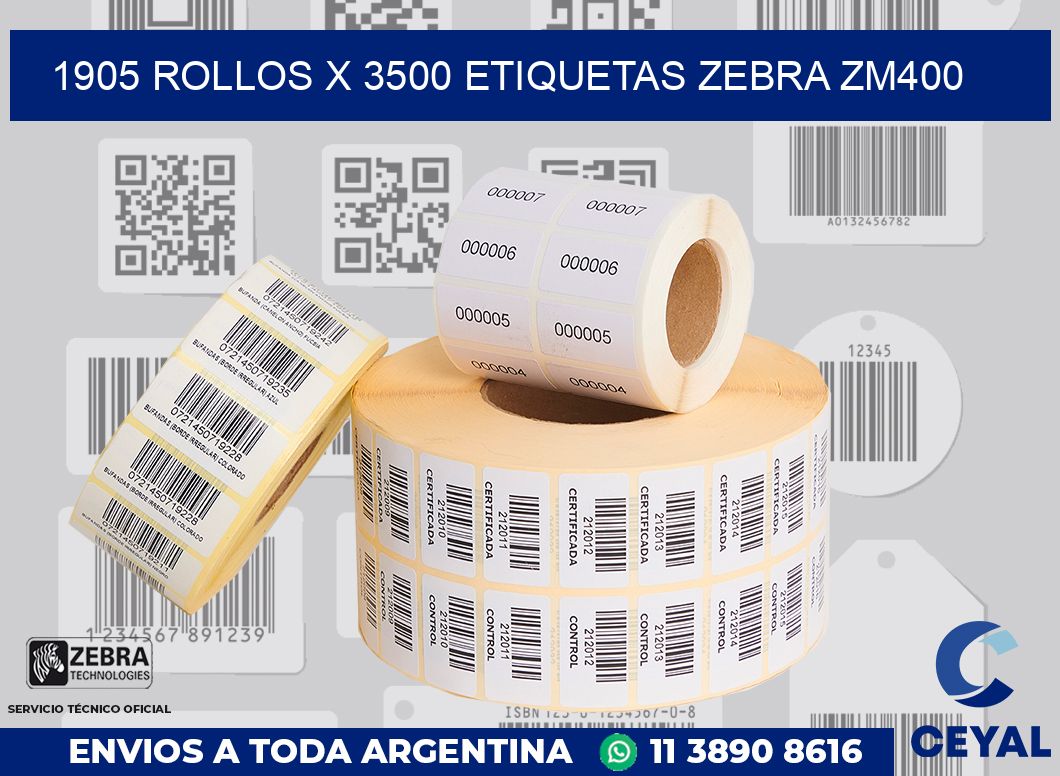 1905 Rollos x 3500 etiquetas zebra zm400