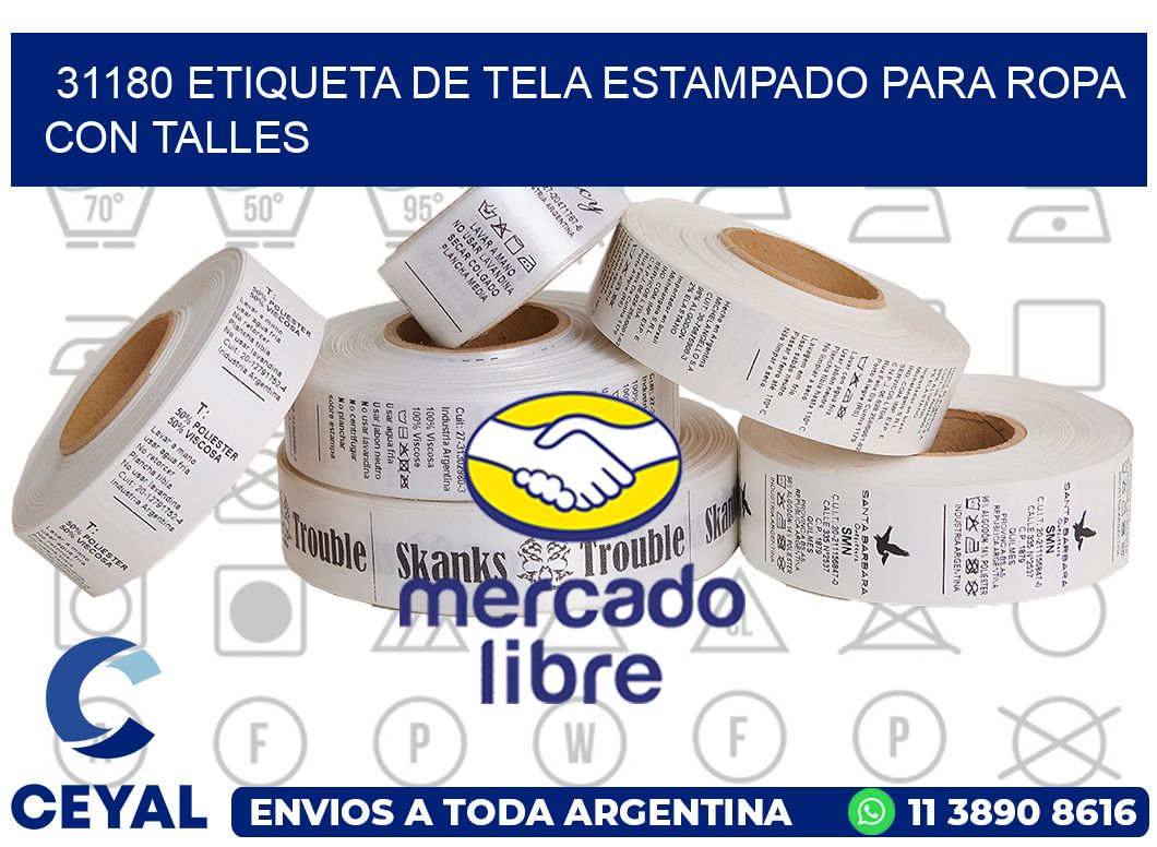 31180 ETIQUETA DE TELA ESTAMPADO PARA ROPA CON TALLES