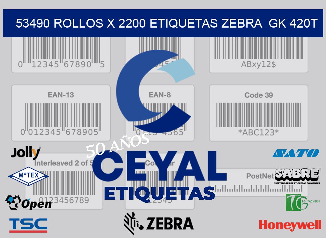 53490 Rollos x 2200 etiquetas zebra  gk 420t