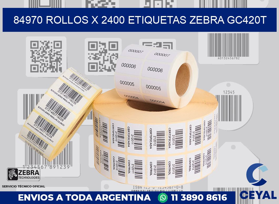 84970 Rollos x 2400 etiquetas zebra gc420t
