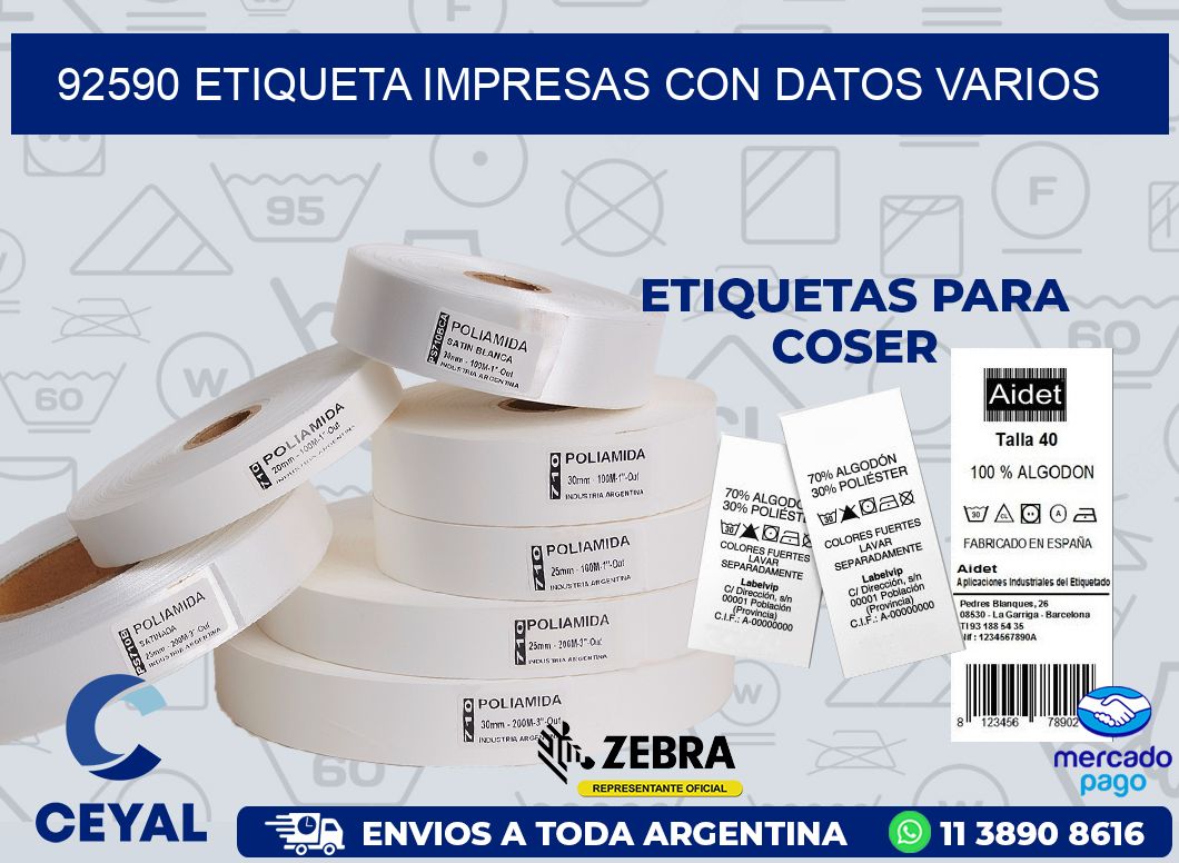 92590 ETIQUETA IMPRESAS CON DATOS VARIOS