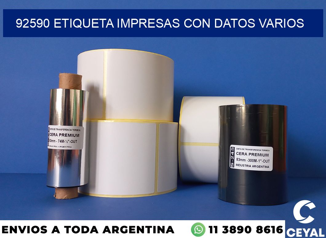 92590 ETIQUETA IMPRESAS CON DATOS VARIOS