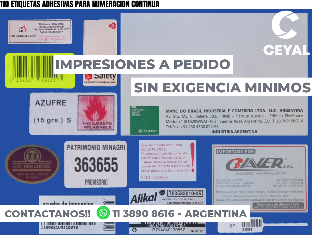 110 ETIQUETAS ADHESIVAS PARA NUMERACION CONTINUA