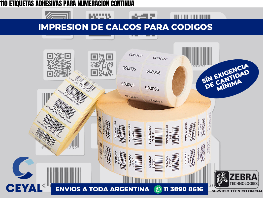 110 ETIQUETAS ADHESIVAS PARA NUMERACION CONTINUA