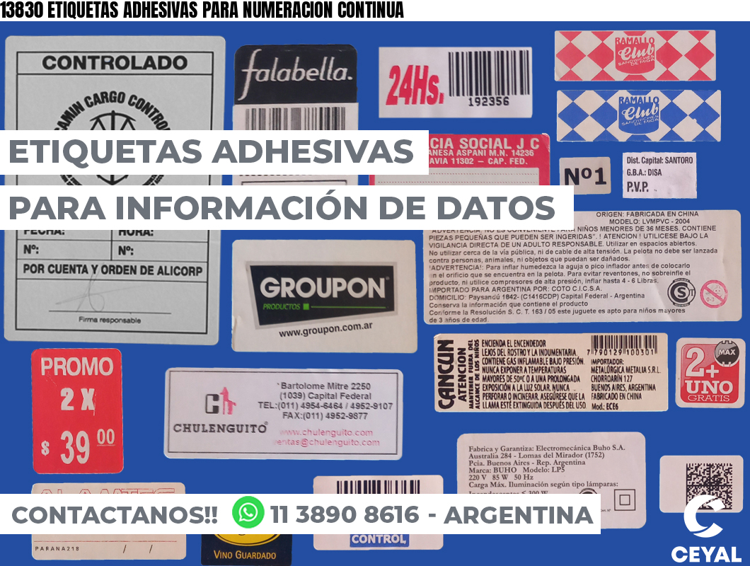 13830 ETIQUETAS ADHESIVAS PARA NUMERACION CONTINUA