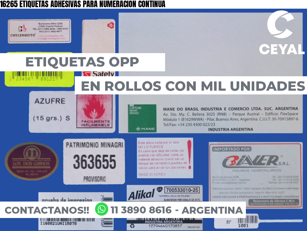 16265 ETIQUETAS ADHESIVAS PARA NUMERACION CONTINUA