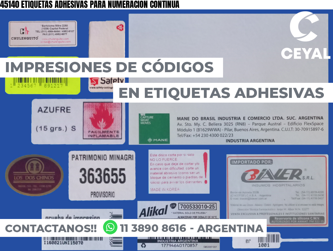 45140 ETIQUETAS ADHESIVAS PARA NUMERACION CONTINUA