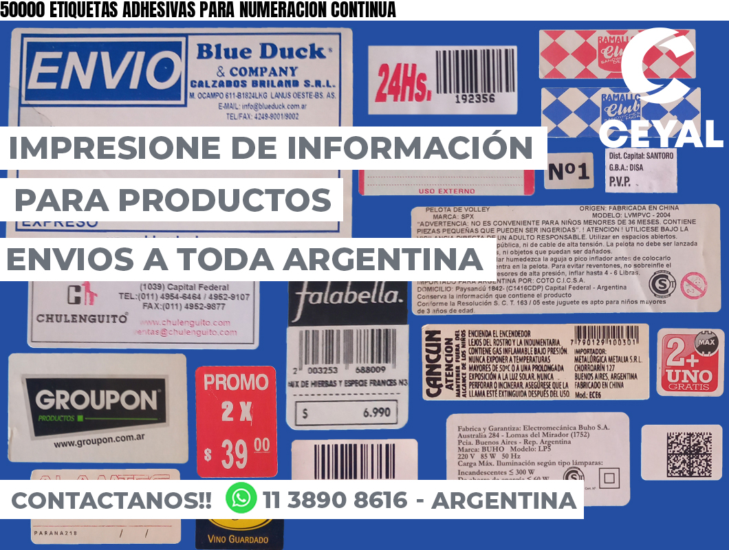 50000 ETIQUETAS ADHESIVAS PARA NUMERACION CONTINUA