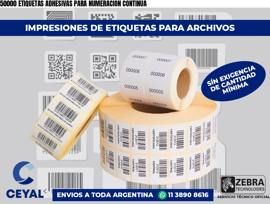 50000 ETIQUETAS ADHESIVAS PARA NUMERACION CONTINUA