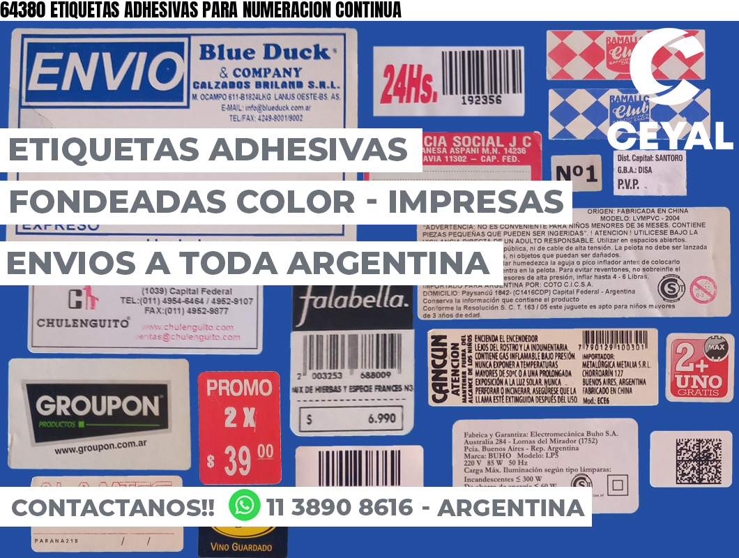 64380 ETIQUETAS ADHESIVAS PARA NUMERACION CONTINUA