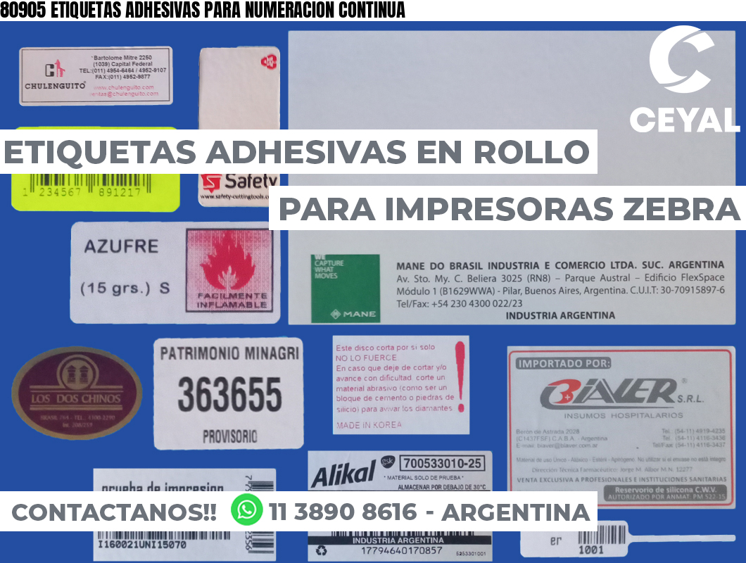 80905 ETIQUETAS ADHESIVAS PARA NUMERACION CONTINUA