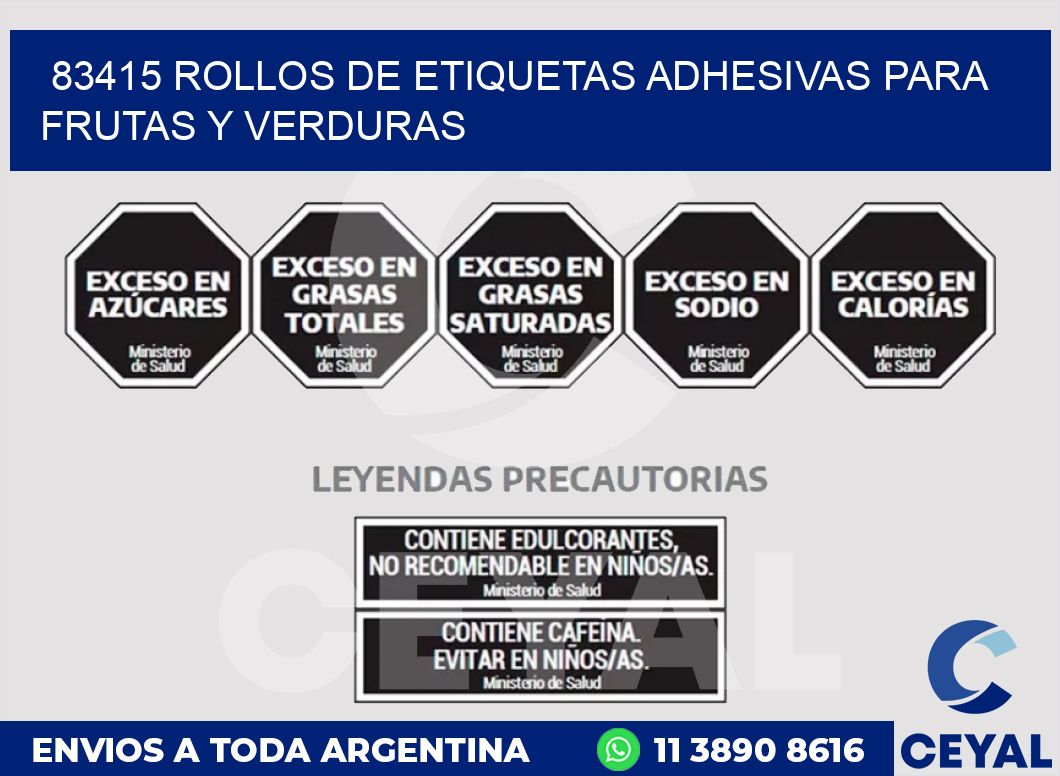 83415 ROLLOS DE ETIQUETAS ADHESIVAS PARA FRUTAS Y VERDURAS
