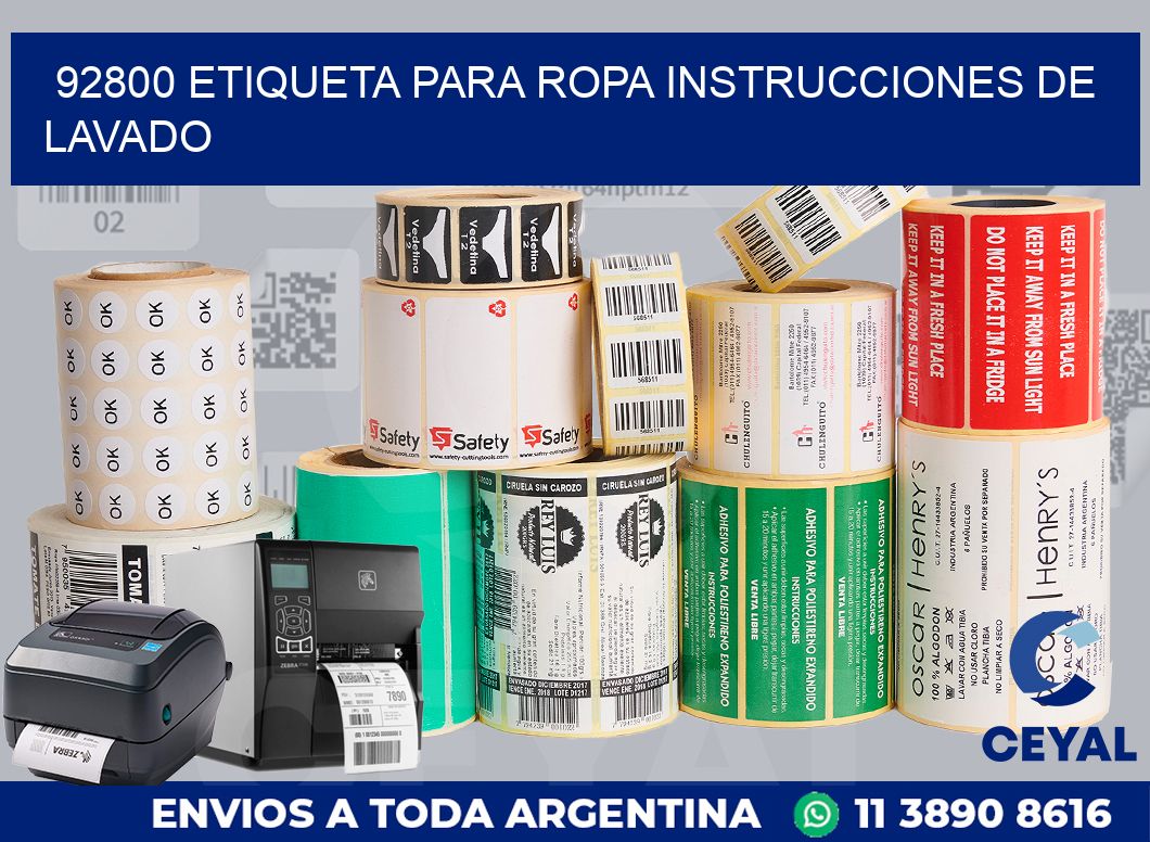 92800 ETIQUETA PARA ROPA INSTRUCCIONES DE LAVADO