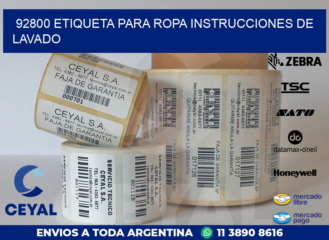 92800 ETIQUETA PARA ROPA INSTRUCCIONES DE LAVADO