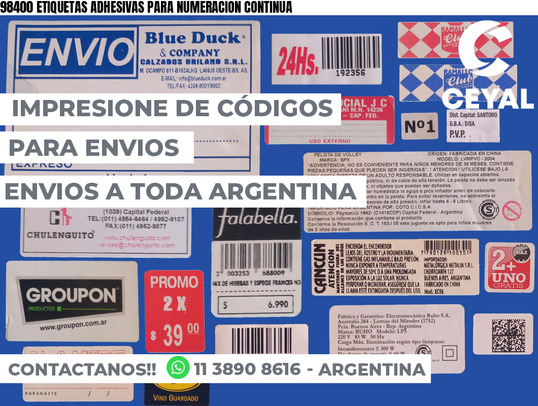 98400 ETIQUETAS ADHESIVAS PARA NUMERACION CONTINUA
