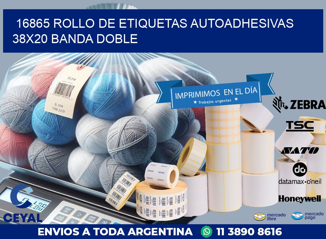16865 ROLLO DE ETIQUETAS AUTOADHESIVAS 38X20 BANDA DOBLE