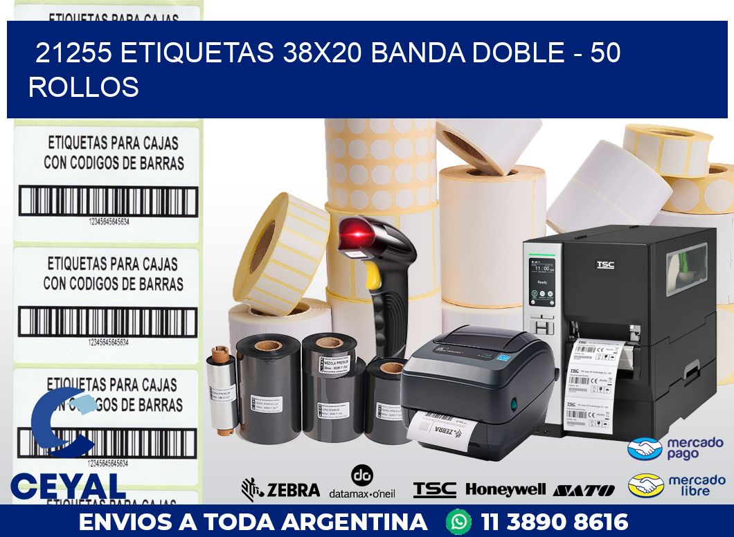 21255 ETIQUETAS 38X20 BANDA DOBLE - 50 ROLLOS