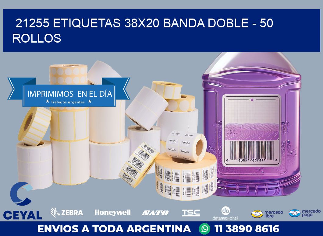 21255 ETIQUETAS 38X20 BANDA DOBLE – 50 ROLLOS