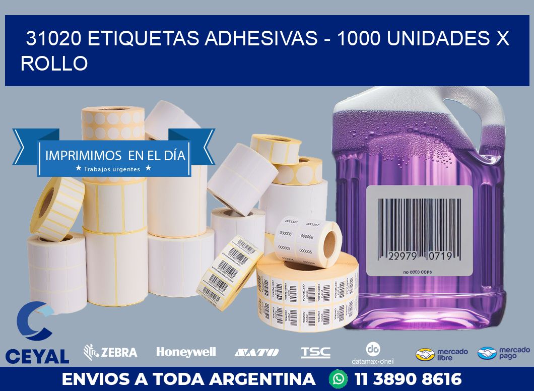 31020 ETIQUETAS ADHESIVAS – 1000 UNIDADES X ROLLO