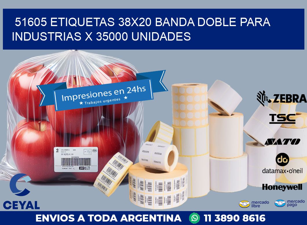 51605 ETIQUETAS 38X20 BANDA DOBLE PARA INDUSTRIAS X 35000 UNIDADES