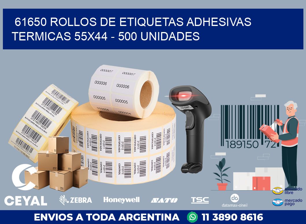 61650 ROLLOS DE ETIQUETAS ADHESIVAS TERMICAS 55X44 - 500 UNIDADES