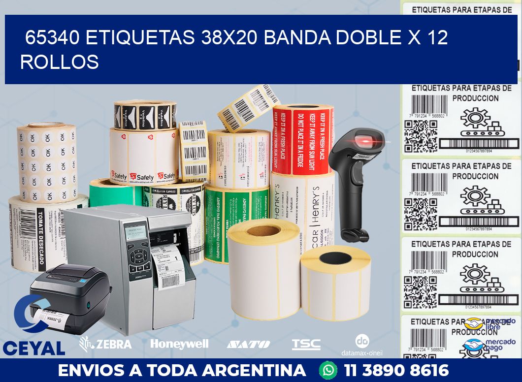 65340 ETIQUETAS 38X20 BANDA DOBLE X 12 ROLLOS