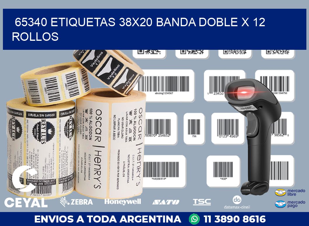 65340 ETIQUETAS 38X20 BANDA DOBLE X 12 ROLLOS