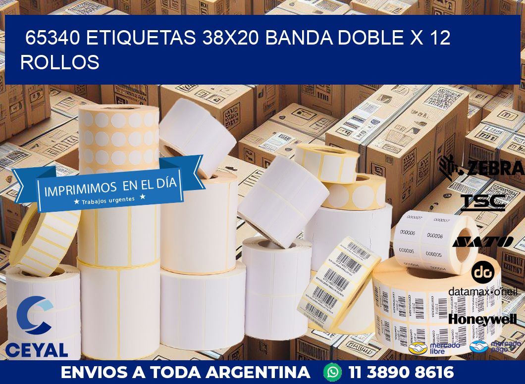 65340 ETIQUETAS 38X20 BANDA DOBLE X 12 ROLLOS