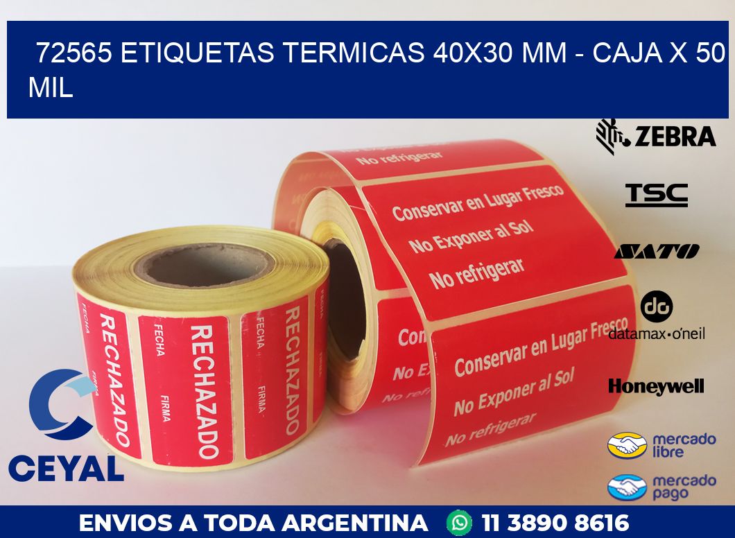 72565 ETIQUETAS TERMICAS 40X30 MM – CAJA X 50 MIL