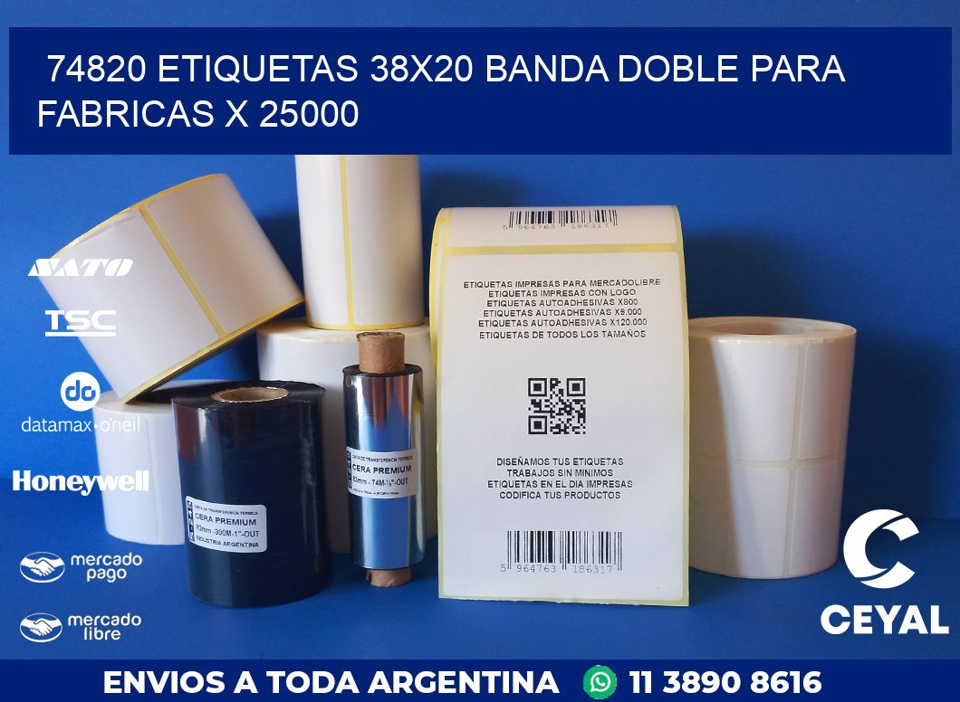 74820 ETIQUETAS 38X20 BANDA DOBLE PARA FABRICAS X 25000