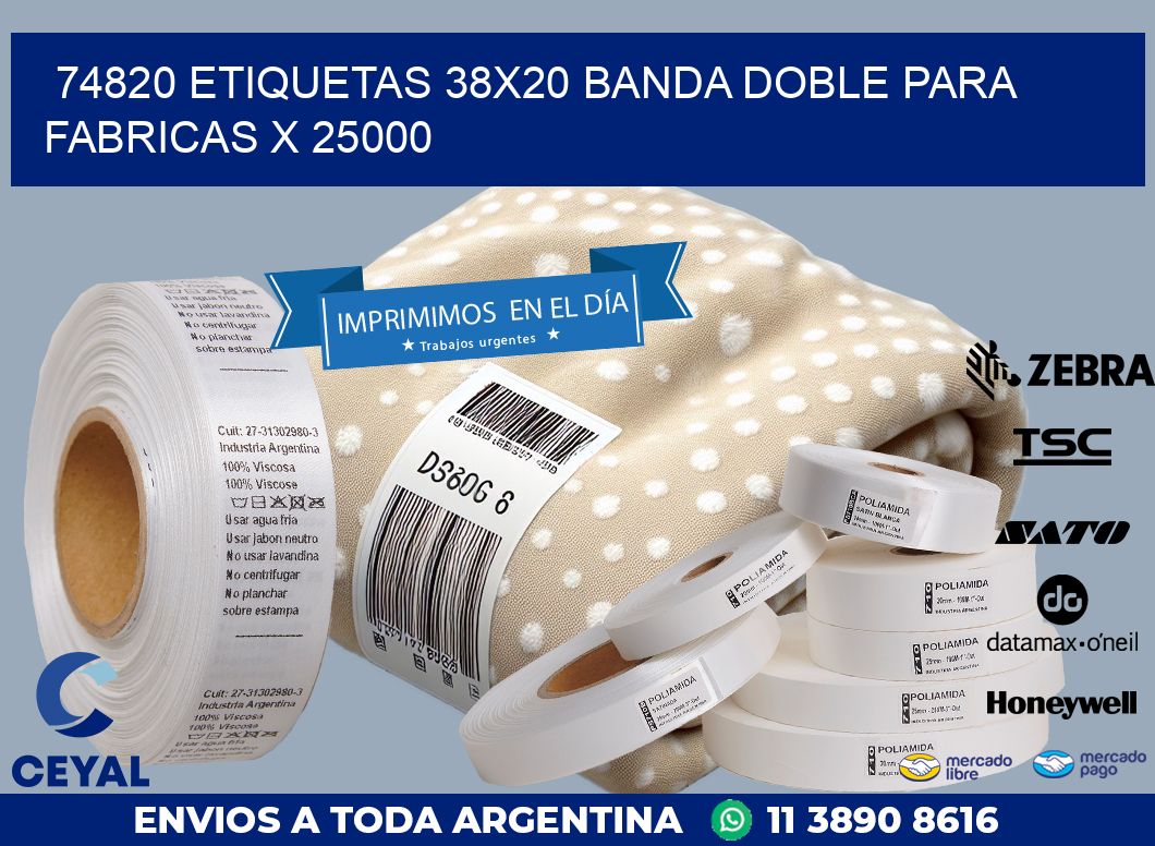 74820 ETIQUETAS 38X20 BANDA DOBLE PARA FABRICAS X 25000