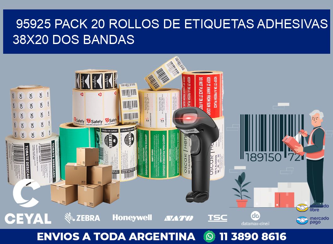 95925 PACK 20 ROLLOS DE ETIQUETAS ADHESIVAS 38X20 DOS BANDAS