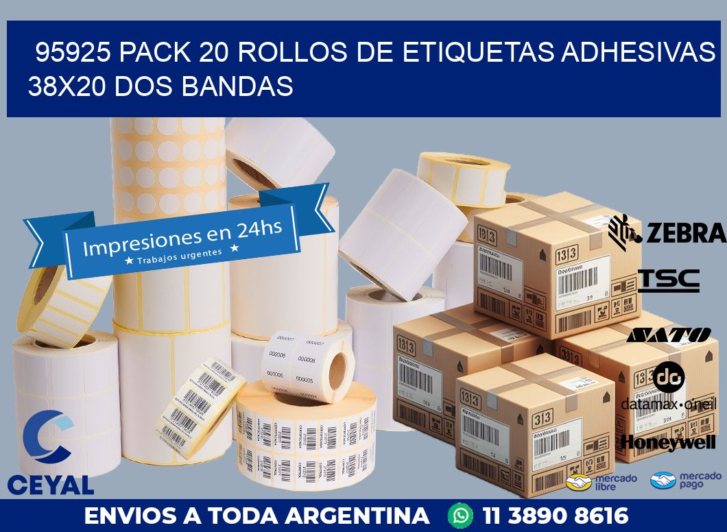 95925 PACK 20 ROLLOS DE ETIQUETAS ADHESIVAS 38X20 DOS BANDAS