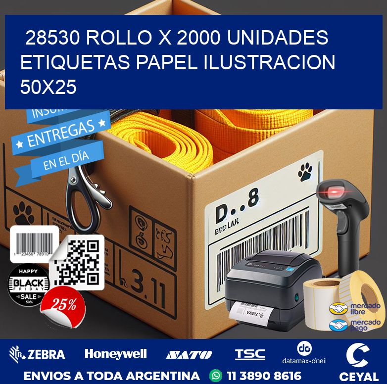 28530 ROLLO X 2000 UNIDADES ETIQUETAS PAPEL ILUSTRACION 50X25