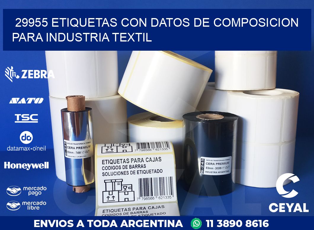 29955 ETIQUETAS CON DATOS DE COMPOSICION PARA INDUSTRIA TEXTIL