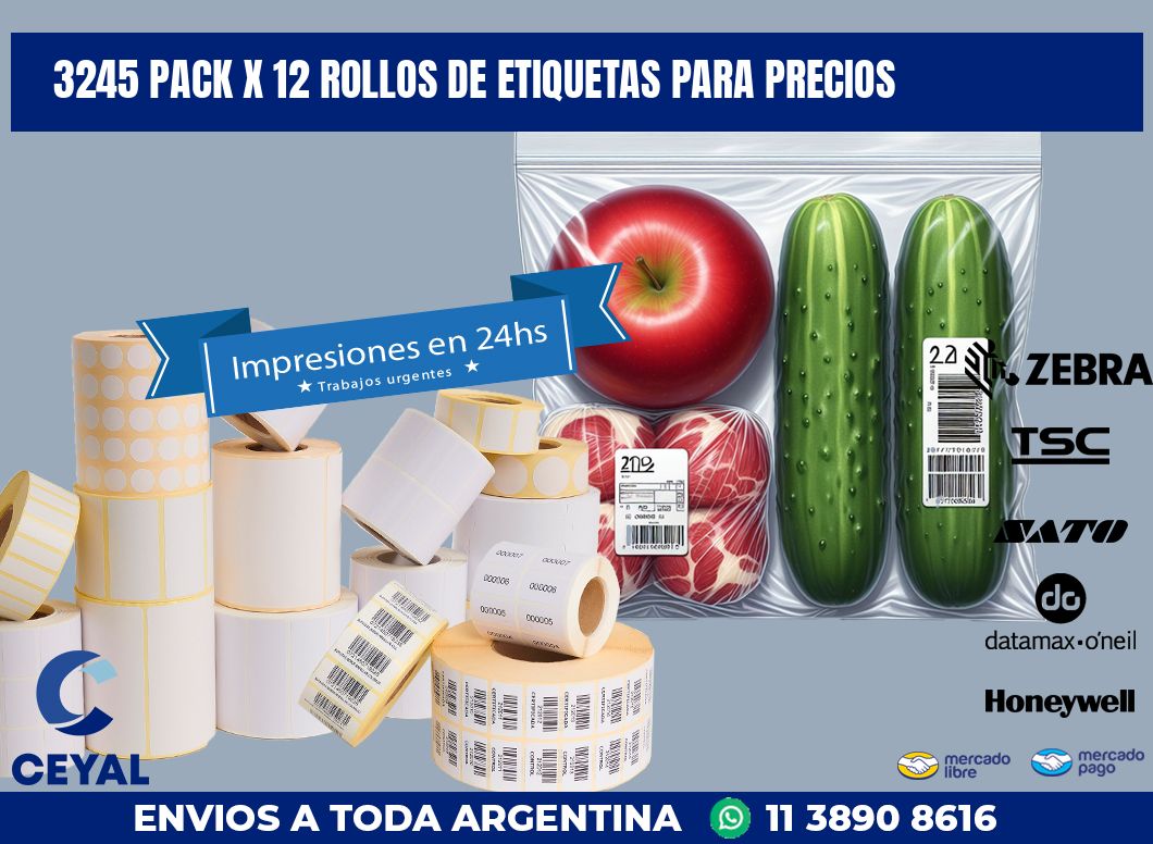 3245 PACK X 12 ROLLOS DE ETIQUETAS PARA PRECIOS