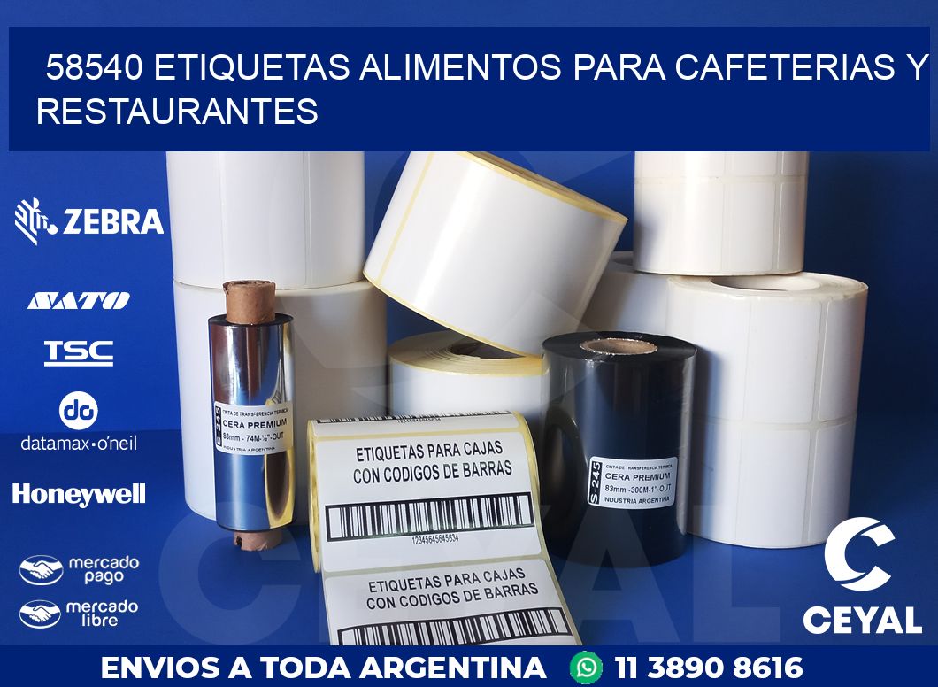 58540 ETIQUETAS ALIMENTOS PARA CAFETERIAS Y RESTAURANTES