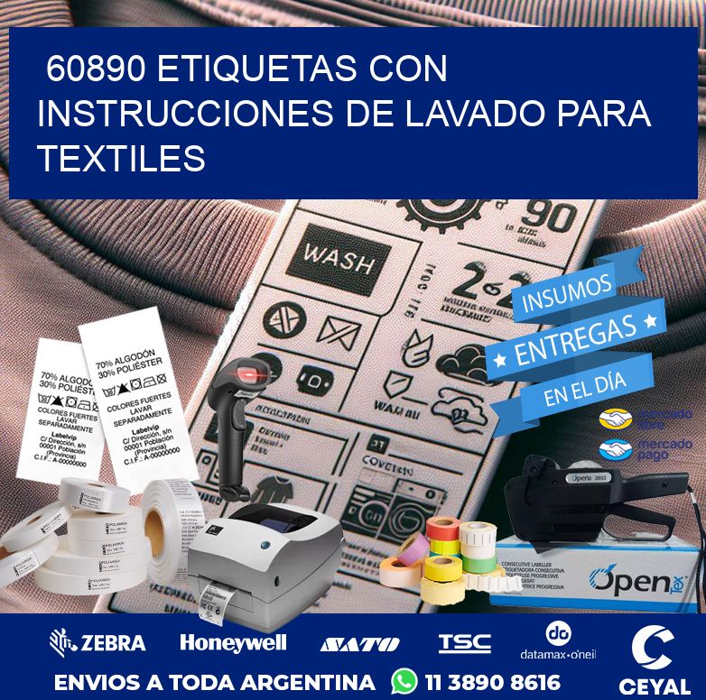 60890 ETIQUETAS CON INSTRUCCIONES DE LAVADO PARA TEXTILES