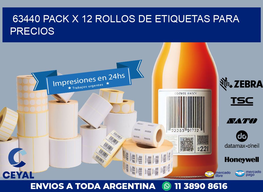 63440 PACK X 12 ROLLOS DE ETIQUETAS PARA PRECIOS