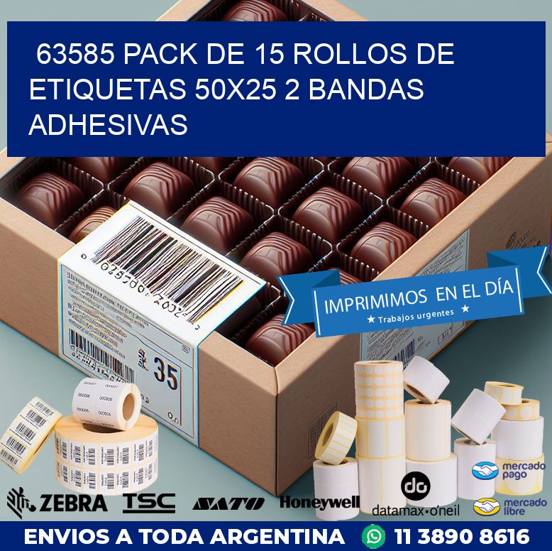 63585 PACK DE 15 ROLLOS DE ETIQUETAS 50X25 2 BANDAS ADHESIVAS