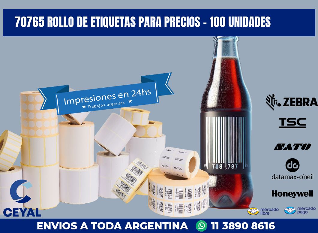 70765 ROLLO DE ETIQUETAS PARA PRECIOS - 100 UNIDADES