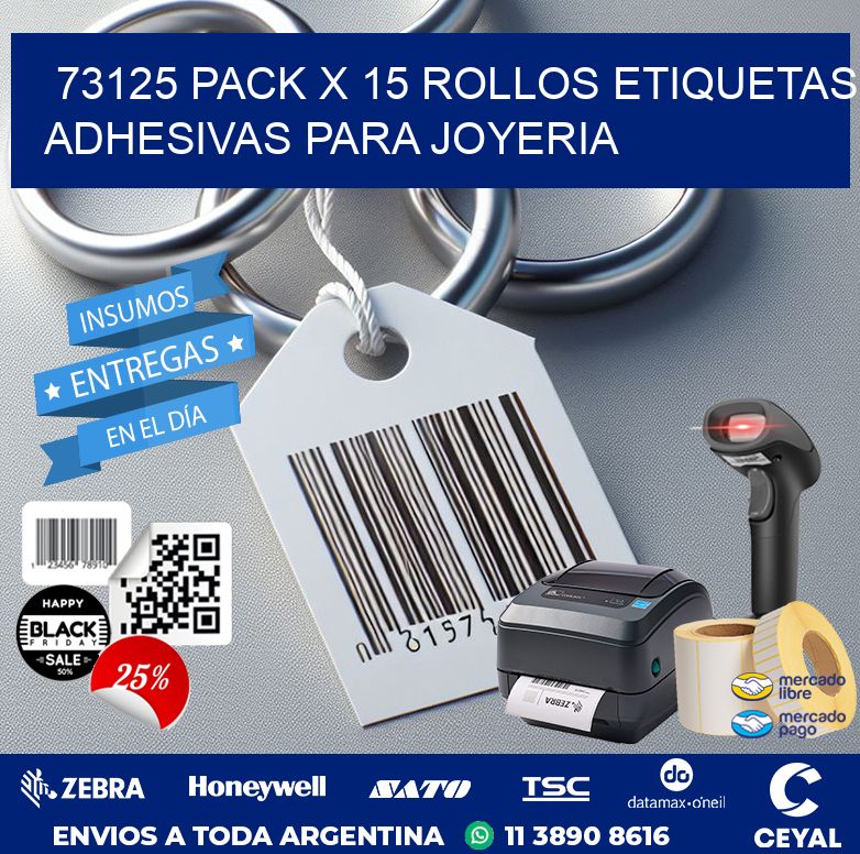 73125 PACK X 15 ROLLOS ETIQUETAS ADHESIVAS PARA JOYERIA