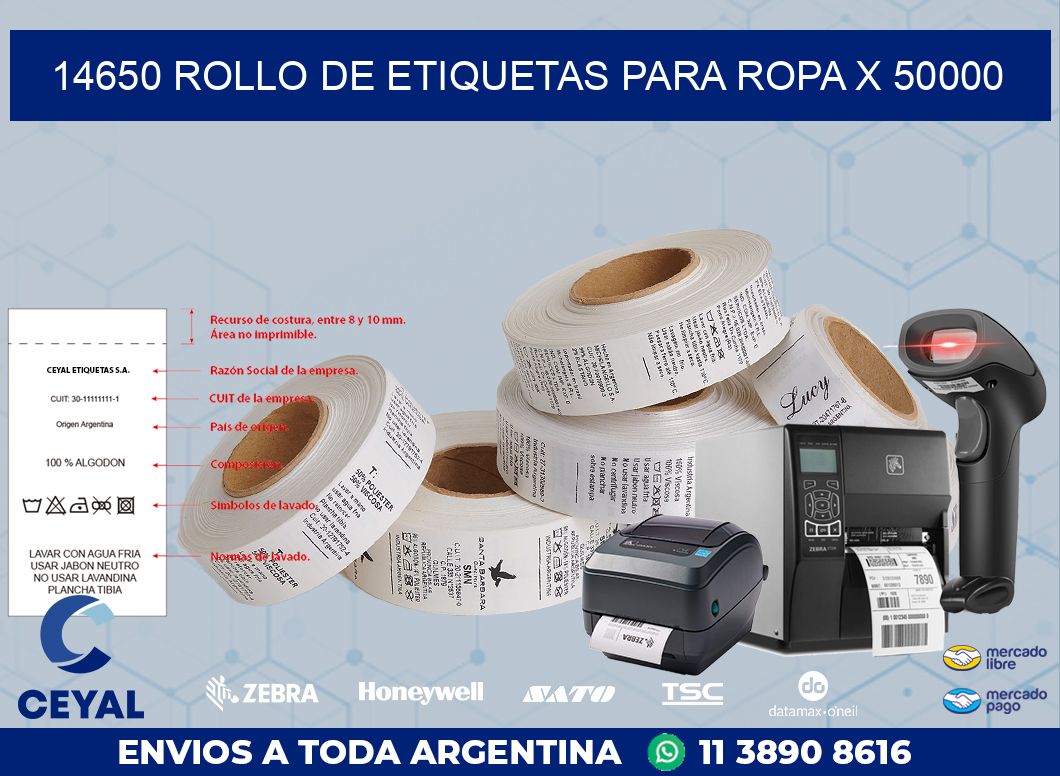 14650 ROLLO DE ETIQUETAS PARA ROPA X 50000