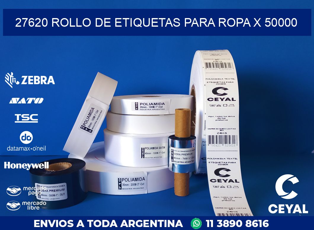 27620 ROLLO DE ETIQUETAS PARA ROPA X 50000